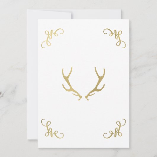 Gold Faux Folie Rustic Deer Antlers Sweet 16 Party Kaart (Achterkant)