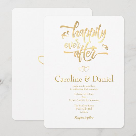 Gold Faux Folie Typography Wedding Invitation Kaart (Voorkant / Achterkant)