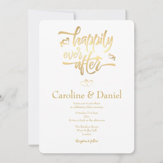 Gold Faux Folie Typography Wedding Invitation Kaart (Voorkant)