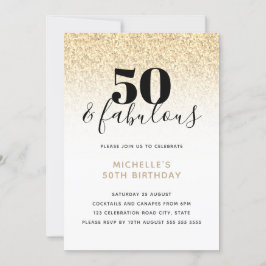 Gold Faux Glitter 50 & Fabulous 50th Birthday Kaart