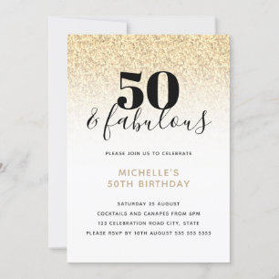 Gold Faux Glitter 50 & Fabulous 50th Birthday Kaart