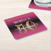 Gold Faux Glitter 50 & Fabulous Pink Ombre Kartonnen Onderzetters (Schuin)