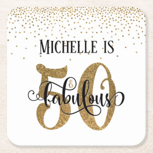 Gold Faux Glitter 50 & Fabulous White Birthday Kartonnen Onderzetters