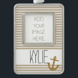 Gold Faux Glitter Anchor Stripes Verzilverd Omlijst Ornament<br><div class="desc">Gold Faux Glitter (not actual glitter) Anchor Stripes Christmas personalized ornament with your image and text or name</div>