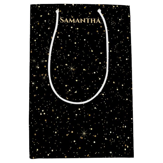 Gold faux glitter and sparkles medium cadeauzakje (Voorkant)