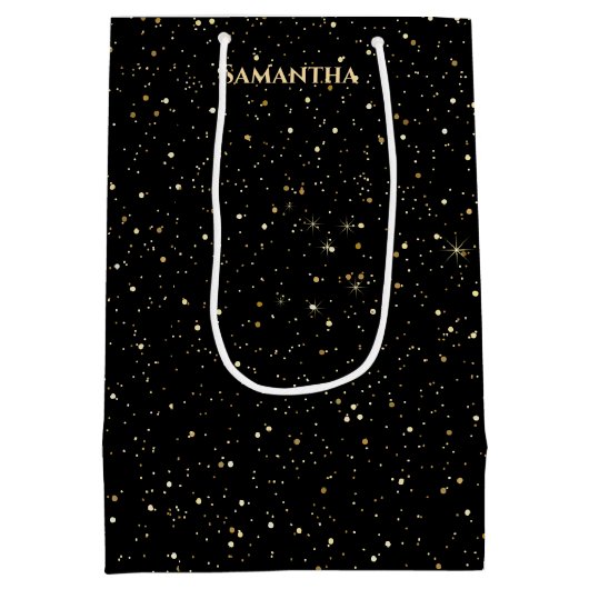 Gold faux glitter and sparkles medium cadeauzakje (Achterkant)