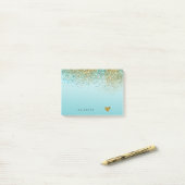 Gold Faux Glitter Aqua Ombre - Aangepast Post-it® Notes (Op bureau)