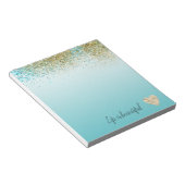 Gold Faux Glitter Aqua Ombre Heart Notitieblok (Schuin)