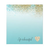 Gold Faux Glitter Aqua Ombre Heart   Notitieblok (Voorkant)