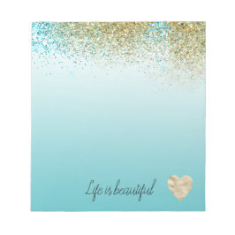 Gold Faux Glitter Aqua Ombre Heart Notitieblok