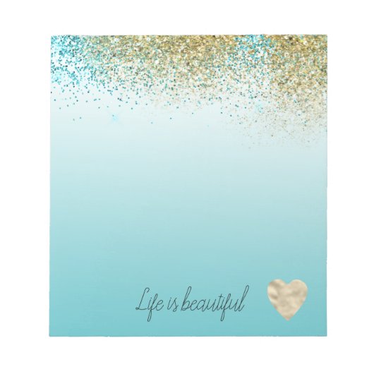 Gold Faux Glitter Aqua Ombre Heart   Notitieblok (Voorkant)