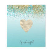 Gold Faux Glitter Aqua Ombre Heart Notitieblok (Voorkant)