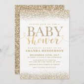 Gold Faux Glitter Baby shower Invitation Kaart (Voorkant / Achterkant)