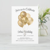 Gold Faux Glitter Balloon Birthday Party Kaart (Staand voorkant)