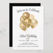 Gold Faux Glitter Balloon Birthday Party Kaart (Voorkant / Achterkant)