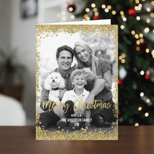 Gold Faux Glitter Border Kerstfoto gevouwen Feestdagen Kaart