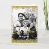 Gold Faux Glitter Border Kerstfoto gevouwen Feestdagen Kaart (Voorkant)