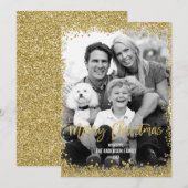 Gold Faux Glitter Border Kerstvakantie Foto Feestdagenkaart (Voorkant / Achterkant)