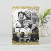 Gold Faux Glitter Border Kerstvakantie Foto Feestdagenkaart (Staand voorkant)