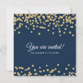 Gold Faux Glitter Confetti Elegant Wedding Navy Kaart (Achterkant)