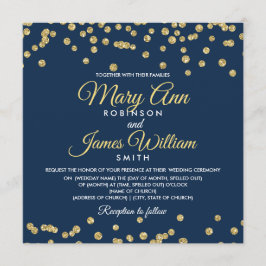Gold Faux Glitter Confetti Elegant Wedding Navy Kaart