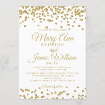 Gold Faux Glitter Confetti Elegant Wedding White