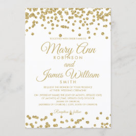 Gold Faux Glitter Confetti Elegant Wedding White Kaart