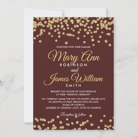 Gold Faux Glitter Confetti Elegante bruiloft Marsa Kaart (Voorkant)