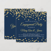 Gold Faux Glitter Confetti Engagement Party Navy Kaart (Voorkant / Achterkant)