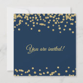 Gold Faux Glitter Confetti Engagement Party Navy Kaart (Achterkant)