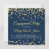 Gold Faux Glitter Confetti Engagement Party Navy Kaart (Voorkant)