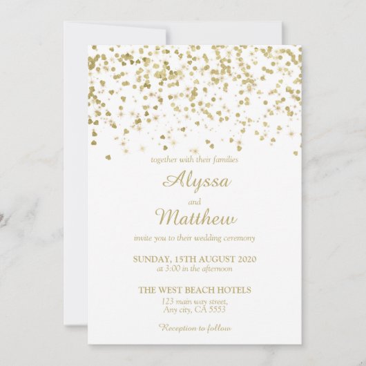 Gold Faux Glitter Confetti Luxury Modern Wedding Kaart (Voorkant)