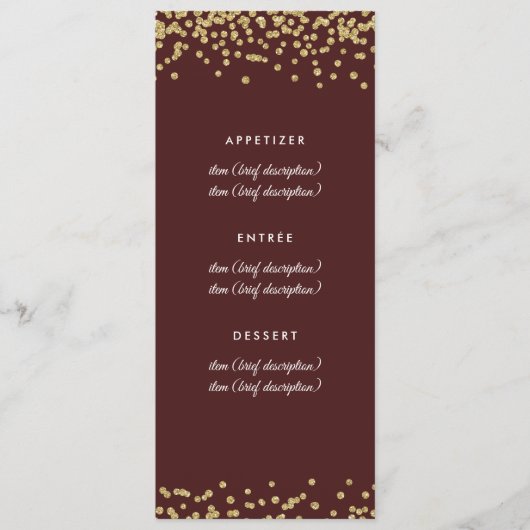 Gold Faux Glitter Confetti Marsala Menu (Voorkant)