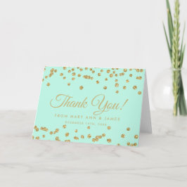 Gold Faux Glitter Confetti Mint Green Bedankkaart