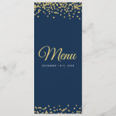 Gold Faux Glitter Confetti Navy Blue Menu (Achterkant)
