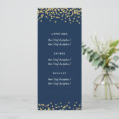 Gold Faux Glitter Confetti Navy Blue Menu (Staand voorkant)