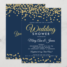 Gold Faux Glitter Confetti Navy Couple's Shower Kaart
