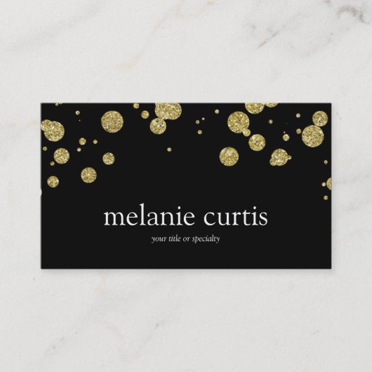 Gold Faux Glitter-Confetti op zwart Visitekaartje (Voorkant)