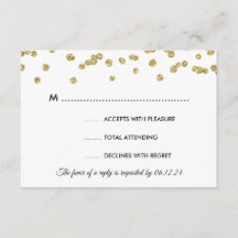 Gold Faux Glitter Confetti Wedding Black RSVP