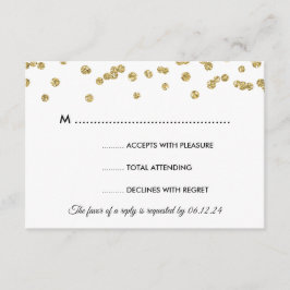 Gold Faux Glitter Confetti Wedding Black RSVP Kaartje