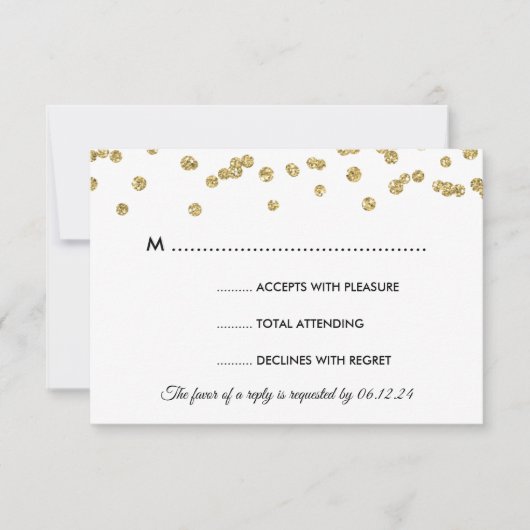 Gold Faux Glitter Confetti Wedding Black RSVP Kaartje (Voorkant)