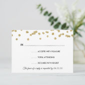 Gold Faux Glitter Confetti Wedding Black RSVP Kaartje (Staand voorkant)