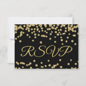 Gold Faux Glitter Confetti Wedding Black RSVP Kaartje (Achterkant)