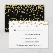 Gold Faux Glitter Confetti Wedding Black RSVP Kaartje (Voorkant / Achterkant)