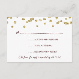 Gold Faux Glitter Confetti Wedding Marsala RSVP Kaartje