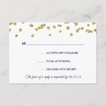 Gold Faux Glitter Confetti Wedding Navy RSVP