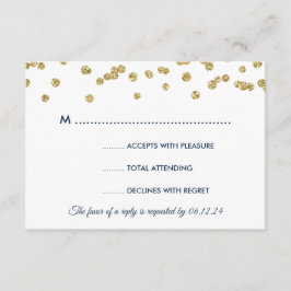 Gold Faux Glitter Confetti Wedding Navy RSVP Kaartje