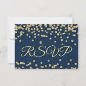Gold Faux Glitter Confetti Wedding Navy RSVP Kaartje (Achterkant)