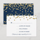 Gold Faux Glitter Confetti Wedding Navy RSVP Kaartje (Voorkant / Achterkant)