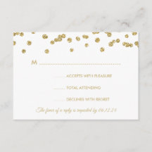 Gold Faux Glitter Confetti Wedding White RSVP